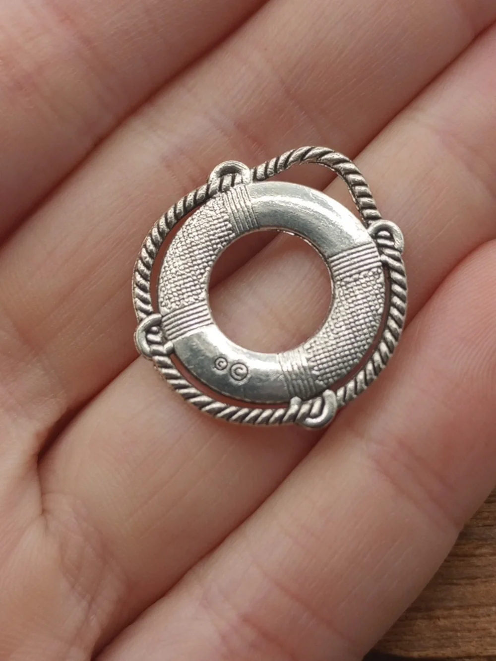 Silver Tone 'Life Ring' Charm Pendant Connector P251